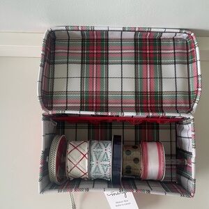 Plaid Ribbon Storage Box - Red and Green
